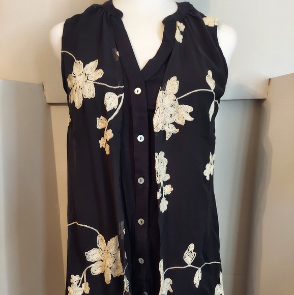  August Silk - Black Sleeveless Silk Blend Knit 2-fer Cardigan - Picture 1 of 7